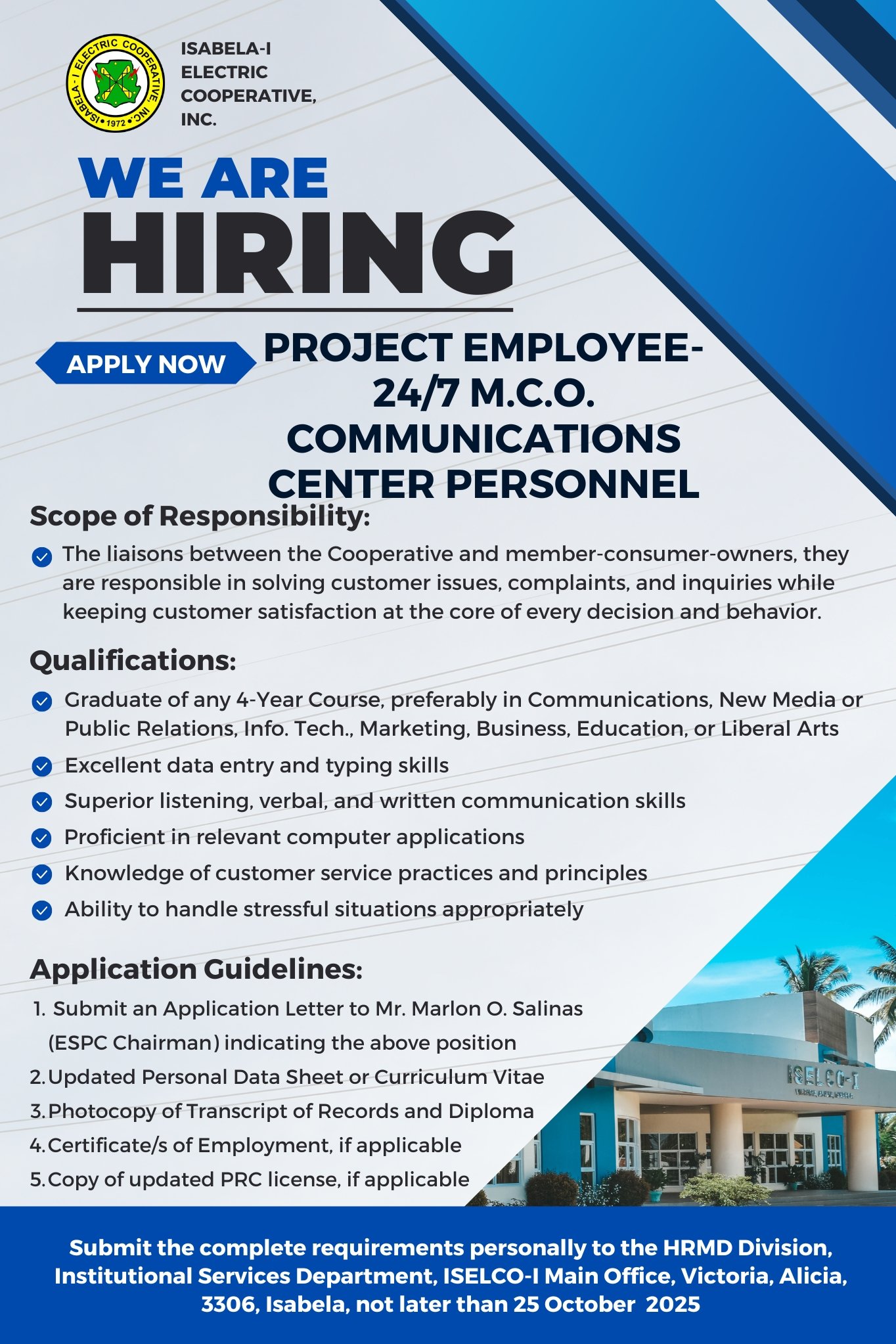 Project Employee - 24/7 MCO Communications Center Personnel